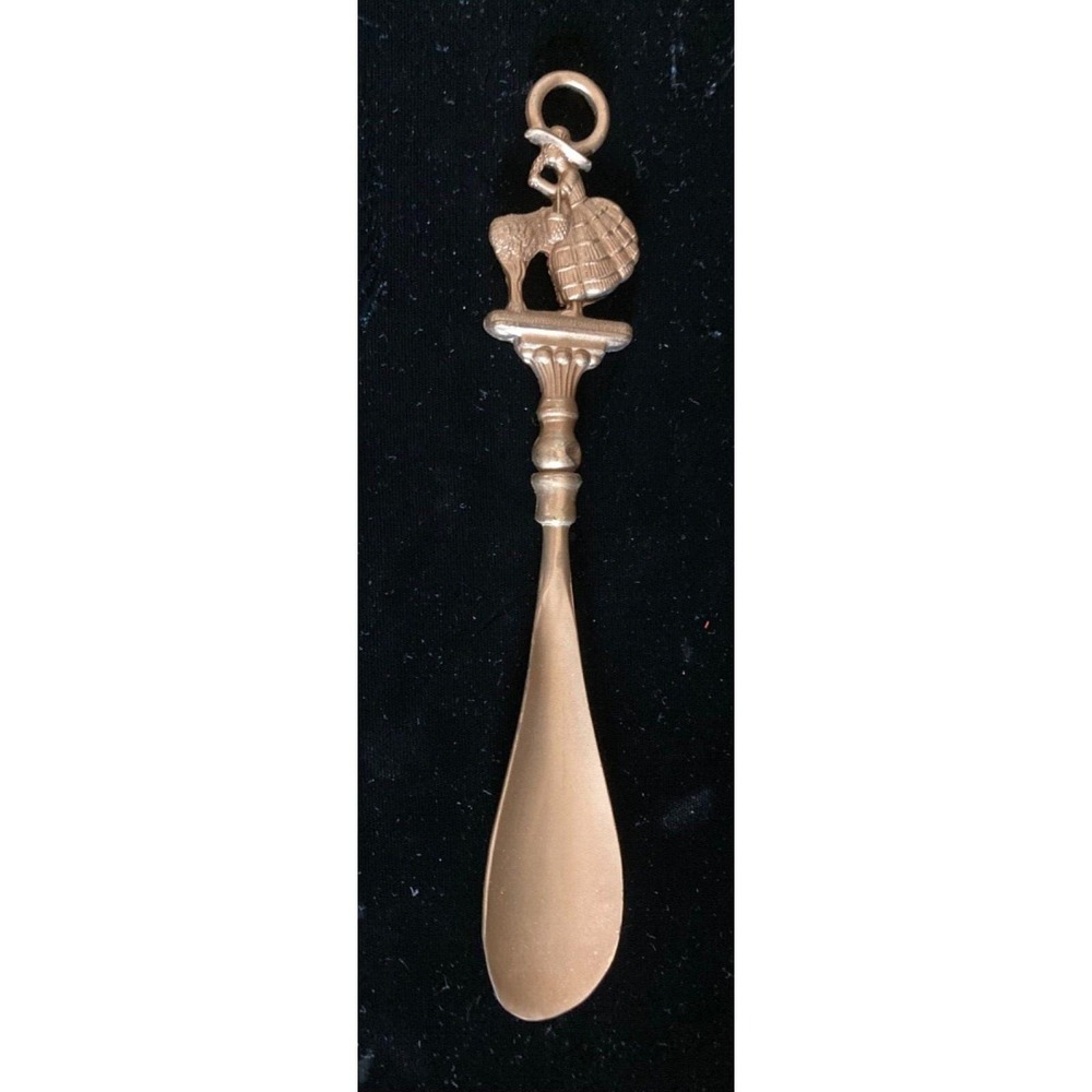 Vtg Brass Shoehorn Lady w/Basket Crinoline Dress | Little Bo Peep Wall Decor